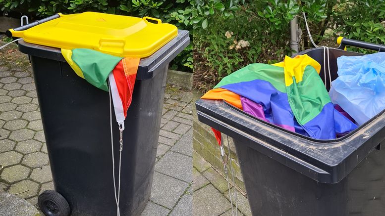 Regenbogenflagge landet in der gelben Tonne 